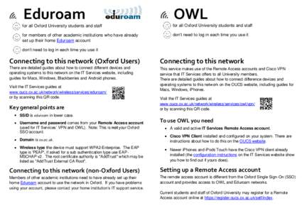 Eduroam  OWL for all Oxford University students and staff
