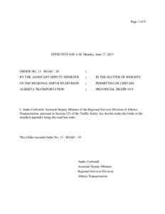 Page 1 of 9  EFFECTIVE 8:00 A.M. Monday, June 17, 2013 ORDER NO[removed]ROAD - 20