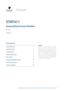 STAT411 Generalised Linear Models E2 2012 Statistics  Contents