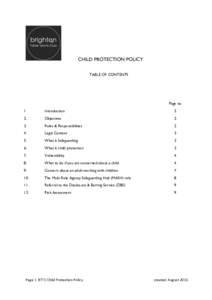 CHILD PROTECTION POLICY TABLE OF CONTENTS Page no 1