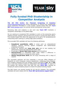 Fully funded PhD Studentship in Competitor Analysis The UK PhD Centre