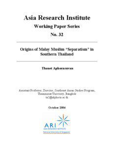 Asia Research Institute Working Paper Series No. 32