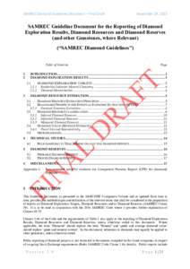 SAMREC  Diamond  Guidelines  Document  –  Final  Draft      November  19,  2015   SAMREC Guideline Document for the Reporting of Diamond Exploration Results, Diamond Resources and Diamond Reserves