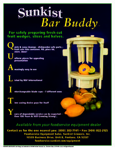 SUNKIST, BAR BUDDY and Design are trademarks of ©2009 Sunkist Growers, Inc., Sherman Oaks, CA 91423, U.S.A. All Rights Reserved.  Part Number Description B-1. B-2.