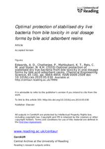 Optimal protection of stabilised dry live bacteria from bile toxicity in oral dosage forms by bile acid adsorbent resins[removed]15578379AB72C4DE