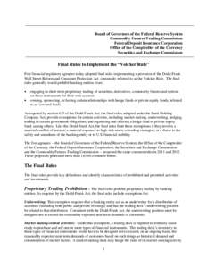Fact Sheet: Final Rules to Implement the “Volcker Rule”