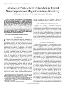 IEEE TRANSACTIONS ON MAGNETICS, VOL. 38, NO. 5, SEPTEMBERInfluence of Particle Size Distribution in Cermet Nanocomposites on Magnetoresistance Sensitivity