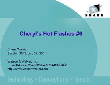 Cheryl’s Hot Flashes #6 Cheryl Watson Session 2543, July 27, 2001 Watson & Walker, Inc. publishers of ‘Cheryl Watson’s TUNING Letter’