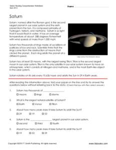 Saturn Reading Comprehension Worksheet