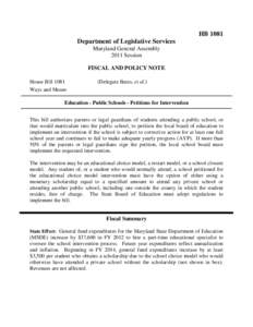 2011 Regular Session - Fiscal and Policy Note for House Bill 1081