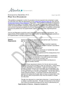 Alberta Superintendent of Pensions - Interpretive Guideline #13 - Plan Text Document