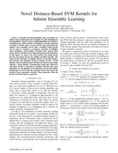 Novel Distance-Based SVM Kernels for Infinite Ensemble Learning Hsuan-Tien Lin and Ling Li ,  Learning Systems Group, California Institute of Technology, USA
