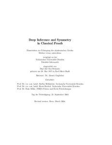 Deep Inference and Symmetry in Classical Proofs Dissertation zur Erlangung des akademischen Grades