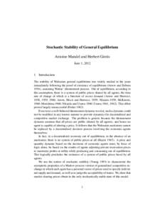 Stochastic Stability of General Equilibrium Antoine Mandel and Herbert Gintis June 1, 2012 1