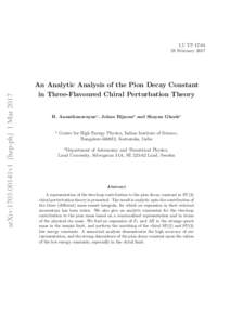 arXiv:1703.00141v1 [hep-ph] 1 MarLU TPFebruaryAn Analytic Analysis of the Pion Decay Constant