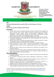 EGERTON  UNIVERSITY TEGEMEO INSTITUTE OF AGRICULTURAL POLICY AND DEVELOPMENT
