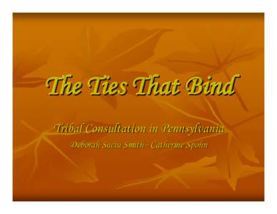 The Ties That Bind Tribal Consultation in Pennsylvania Deborah Suciu Smith - Catherine Spohn Legal Responsibilities 