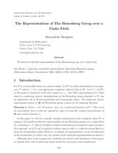 Armenian Journal of Mathematics Volume 3, Number 4, 2010, 162–173 The Representations of The Heisenberg Group over a Finite Field Manouchehr Misaghian