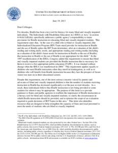 OSEP Dear Colleague Letter on Braille, June 19, 2013 (PDF)