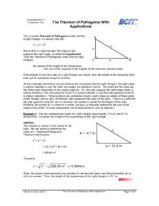 The Mathematics 11 Competency Test The Theorem of Pythagoras With Applications