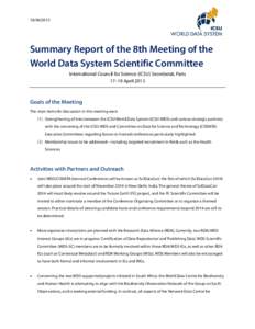 Summary Report of the 8th Meeting of the World Data System Scientific Committee International Council for Science (ICSU) Secretariat, Paris 17–19 April 2013