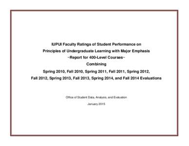 IUPUI Faculty Ratings of Student Performance on Principles of Undergraduate Learning with Major Emphasis ~Report for 400-Level Courses~ Combining Spring 2010, Fall 2010, Spring 2011, Fall 2011, Spring 2012, Fall 2012, Sp