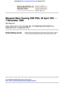 Downloaded from rsbm.royalsocietypublishing.org on February 5, 2014  Margaret Mary Gowing CBE FBA. 26 April 1921 −−