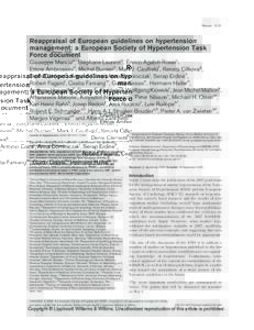 ReviewReappraisal of European guidelines on hypertension management: a European Society of Hypertension Task Force document Giuseppe Manciaa, Ste´phane Laurentb, Enrico Agabiti-Roseic,