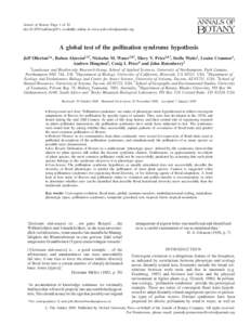 Annals of Botany Page 1 of 10 doi:aob/mcp031, available online at www.aob.oxfordjournals.org A global test of the pollination syndrome hypothesis Jeff Ollerton1,*, Ruben Alarco´n2,3,7, Nickolas M. Waser2,4,7, Ma