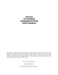 PCI EXPRESS EXPANSION SYSTEM USER’S MANUAL  The information in this document has been carefully checked and is believed to be entirely reliable. However, no
