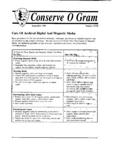 0 Gram September 1996 Number[removed]Care Of Archival Digital And Magnetic Media