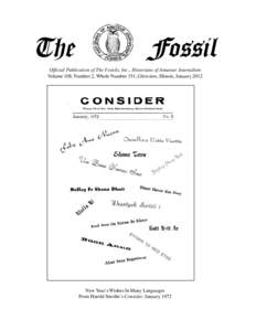 The  Fossil Official Publication of The Fossils, Inc., Historians of Amateur Journalism Volume 108, Number 2, Whole Number 351, Glenview, Illinois, January 2012