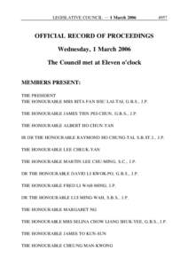 LEGISLATIVE COUNCIL ─ 1 MarchOFFICIAL RECORD OF PROCEEDINGS Wednesday, 1 March 2006