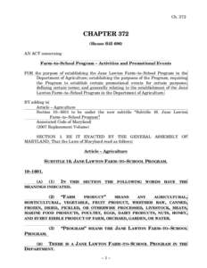 ChCHAPTER 372 (House Bill 696) AN ACT concerning Farm–to–School Program – Activities and Promotional Events