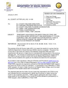 REASON FOR THIS TRANSMITTAL  January 5, 2015 ALL COUNTY LETTER (ACL) NO