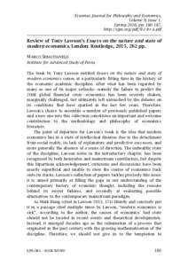 Erasmus Journal for Philosophy and Economics, Volume 9, Issue 1, Spring 2016, pphttp://ejpe.org/pdf/9-1-br-4.pdf  Review of Tony Lawson’s Essays on the nature and state of