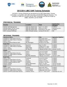 [removed]JIBC SAR Training Schedule[removed]Training Schedule was developed by the SAR Stakeholders Training Committee in consultation with JIBC Instructors and BCSARA Regional Directors. The schedule is made up of co
