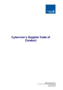 Cybercom’s Supplier Code of Conduct Cybercom Group AB (publ) P.O. Box 7574, SEStockholm, Sweden Ph +