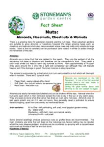 Fact Sheet  Nuts: Almonds, Hazelnuts, Chestnuts & Walnuts There is a growing trend for gardeners towards planting nut trees. Most suburban gardens are suitable to grow almonds or hazelnuts however the larger growing type