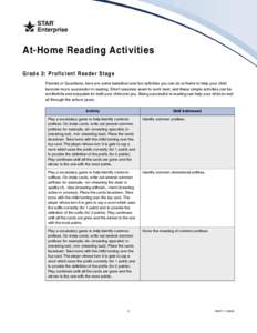 At-Home Reading Activities Grade 3: Proficient Reader Stage Parents or Guardians, here are some beneficial and fun activities you can do at home to help your child become more successful in reading. Short sessions seem t