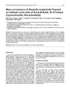 Porifera Research: Biodiversity, Innovation and Sustainability[removed]Mass occurrence of Rossella nodastrella Topsent on bathyal coral reefs of Rockall Bank, W of Ireland