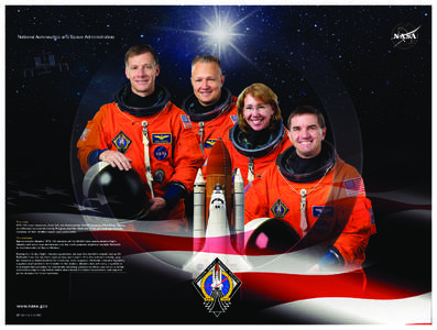 The crew: STS-135 crew members, from left, are Commander Chris Ferguson, Pilot Doug Hurley, and Mission Specialists Sandy Magnus and Rex Walheim. They are wearing training versions of their shuttle launch-and-entry suits