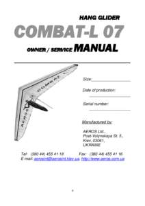 HANG GLIDER  COMBAT-L 07 OWNER / SERVICE  MANUAL