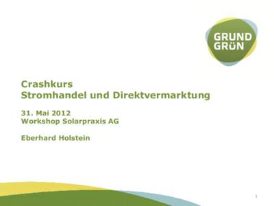 Crashkurs Stromhandel und Direktvermarktung 31. Mai 2012 Workshop Solarpraxis AG Eberhard Holstein