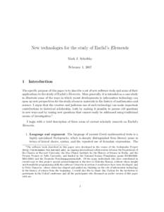 New technologies for the study of Euclid’s Elements Mark J. Schiefsky February 1, 2007 1