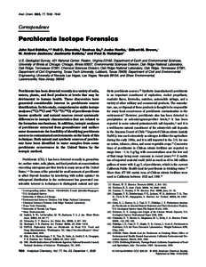 Anal. Chem. 2005, 77, [removed]Correspondence Perchlorate Isotope Forensics John Karl Bo