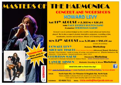 MASTERS OF THE HARMONICA CONCERT AND WORKSHOPS Sat 11th AUGUST @ 7.30PM @ $30.00 PAUL ROBERT BURTON BAND