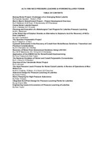 ALTA 1996 NI/CO PRESSURE LEACHING & HYDROMETALLURGY FORUM TABLE OF CONTENTS Bulong Nickel Project: Challenges of an Emerging Nickel Laterite By Keynote Speaker - Robert J Pett Murrin Murrin Nickel/Cobalt Project – Proj