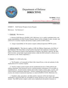 DoD Directive, April 24, 2013; Incorporating Change 1, Effective March 31, 2015