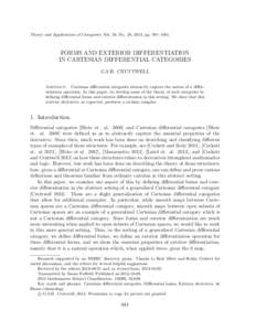 Theory and Applications of Categories, Vol. 28, No. 28, 2013, pp. 981–[removed]FORMS AND EXTERIOR DIFFERENTIATION IN CARTESIAN DIFFERENTIAL CATEGORIES G.S.H. CRUTTWELL Abstract. Cartesian differential categories abstract